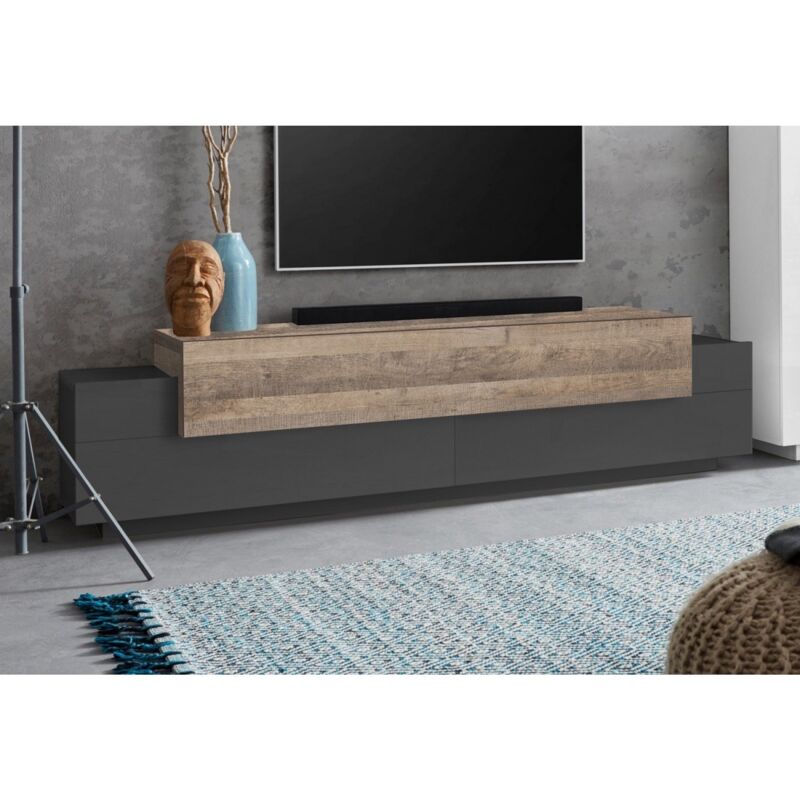 foto del prodotto ahd amazing home design mobile con ante a ribalta 200 basso porta tv antracite quercia soggiorno