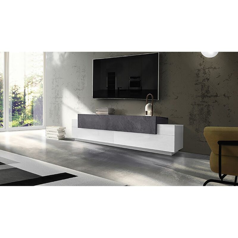foto del prodotto ahd amazing home design mobile con ante a ribalta bianco e grigio basso porta tv soggiorno legno