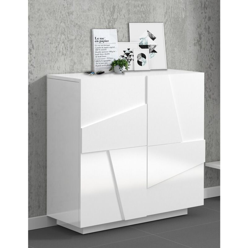 foto del prodotto ahd amazing home design mobile da ingresso bianco lucido scarpiera con 2 ante battenti in legno