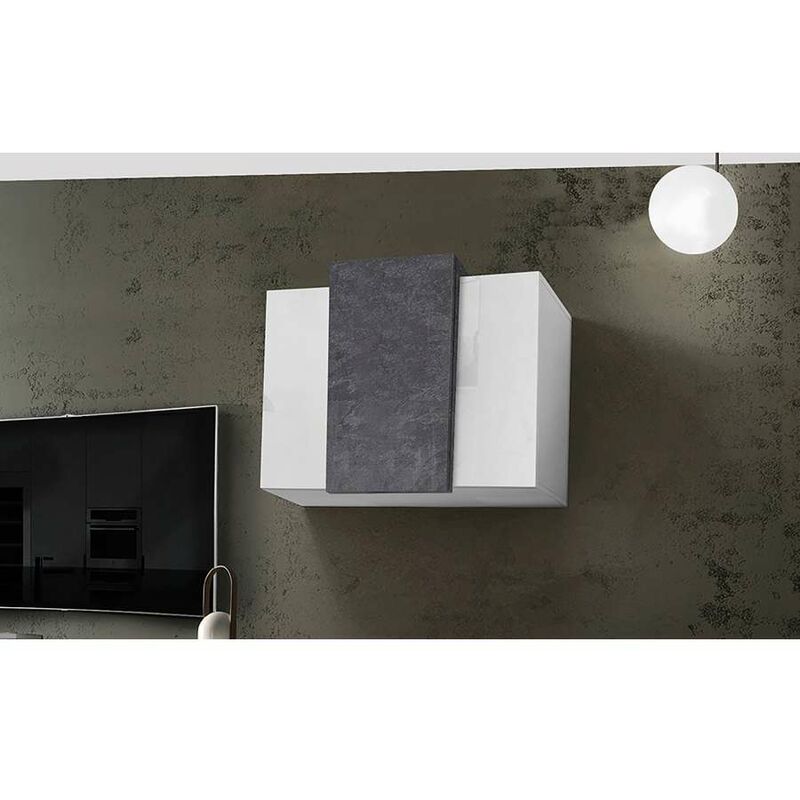 foto del prodotto ahd amazing home design mobile pensile a muro con 3 ante design moderno bianco lucido 90x38x65,5 cm