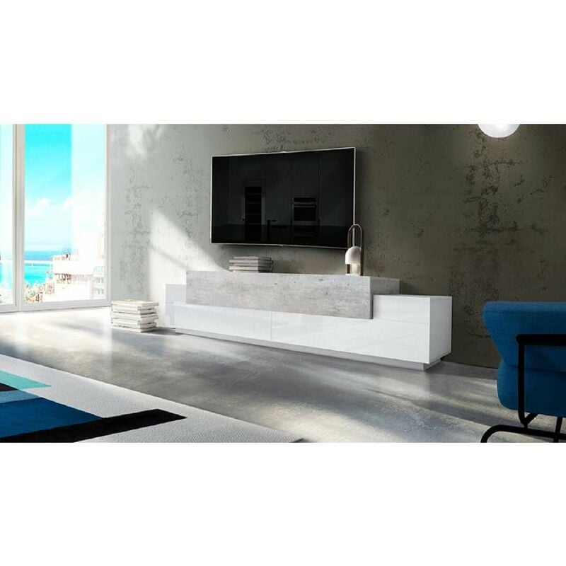 foto del prodotto ahd amazing home design mobile porta tv basso con ante a ribalta 240 bianco cemento credenza salone