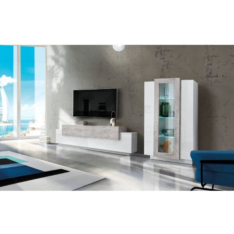 foto del prodotto ahd amazing home design mobile porta tv moderno 290x45x120,5cm celestia colore bianco laccato lucido cemento