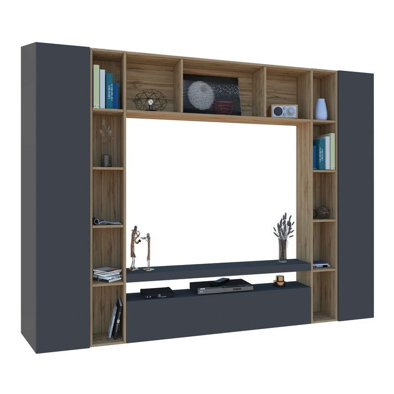 foto del prodotto ahd amazing home design parete attrezzata moderna per soggiorno 270x35x210cm chronos colore antracite opaco acero wotan