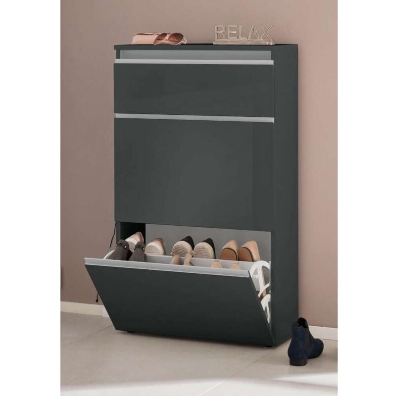 foto del prodotto ahd amazing home design scarpiera 3 ante ribalta antracite lucido salvaspazio mobile scarpe legno