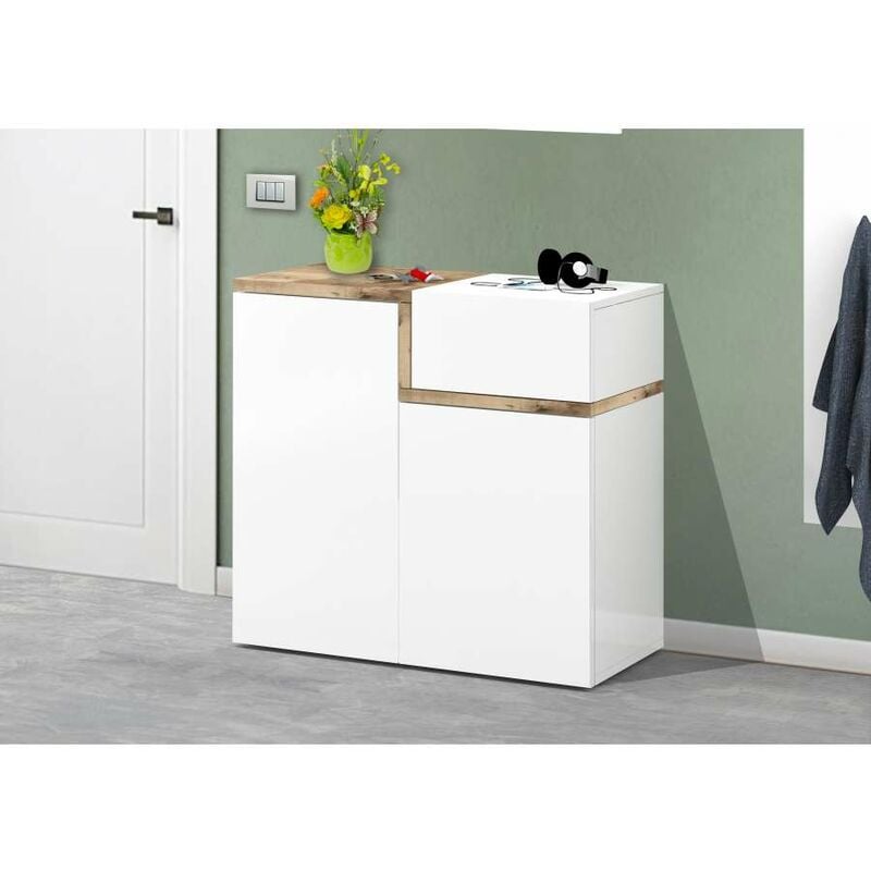 foto del prodotto ahd amazing home design scarpiera bianco e acero mobile da ingresso porta scarpe con 2 ante