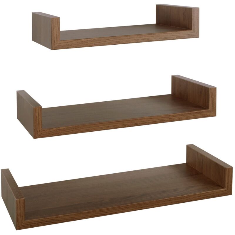 foto del prodotto ahd amazing home design set 3 mensole parete rovere tabacco scaffale salotto soggiorno camera moderno calamita maxi