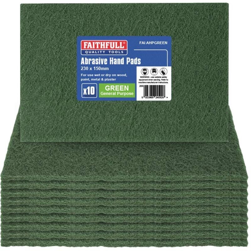 foto del prodotto ahpgreen cuscinetto da mano per vari utilizzi, 230 x 150 mm, colore verde confezione da 10 faithfull