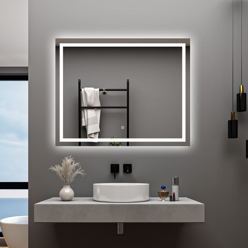 foto del prodotto aica 100 x 60 cm specchio da bagno con led,rettangolo,disappannamento,touch,memoria,dimmerabile,retroilluminato