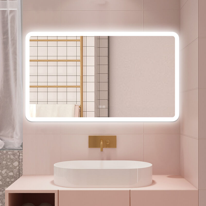 foto del prodotto aica 100 x 60 cm specchio da bagno con led,rettangolo,disappannamento,touch,memoria,dimmerabile,retroilluminato,tre colori,bluetooth