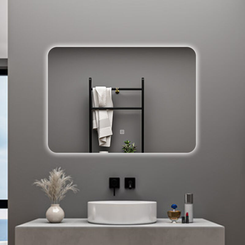 foto del prodotto aica 100 x 60cm specchio da bagno con led, rettangolare, touch, memoria, dimmerabile, retroilluminato