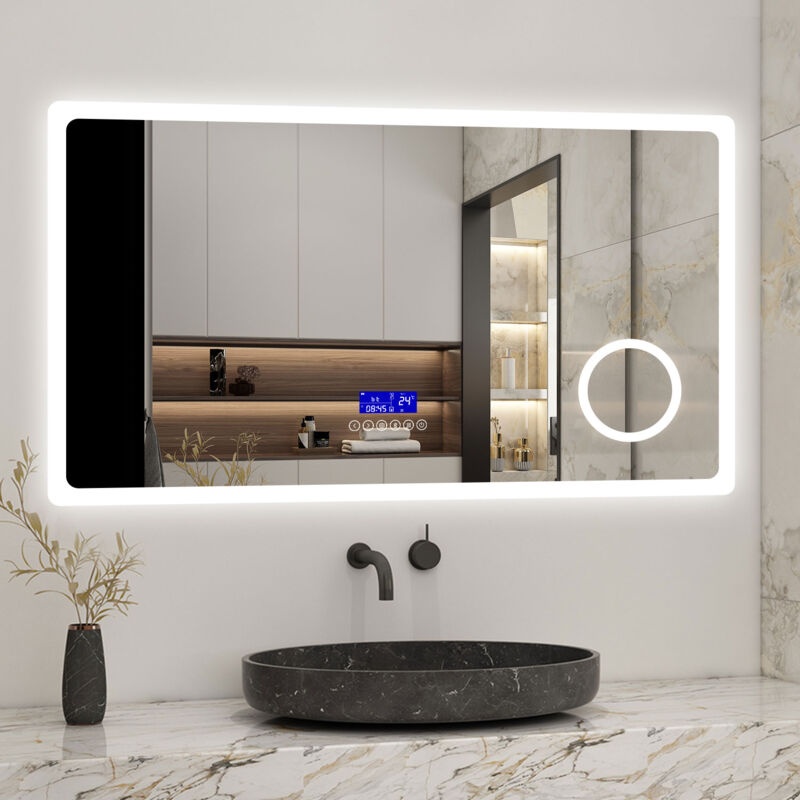 foto del prodotto aica 120 x 70 cm specchio da bagno con led,rettangolo,disappannamento,touch,memoria,dimmerabile,retroilluminato,tre
