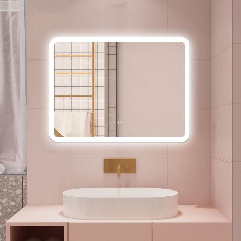 foto del prodotto aica 70 x 50 cm specchio da bagno con led,rettangolo,disappannamento,touch,memoria,dimmerabile,retroilluminato,tre colori,bluetooth