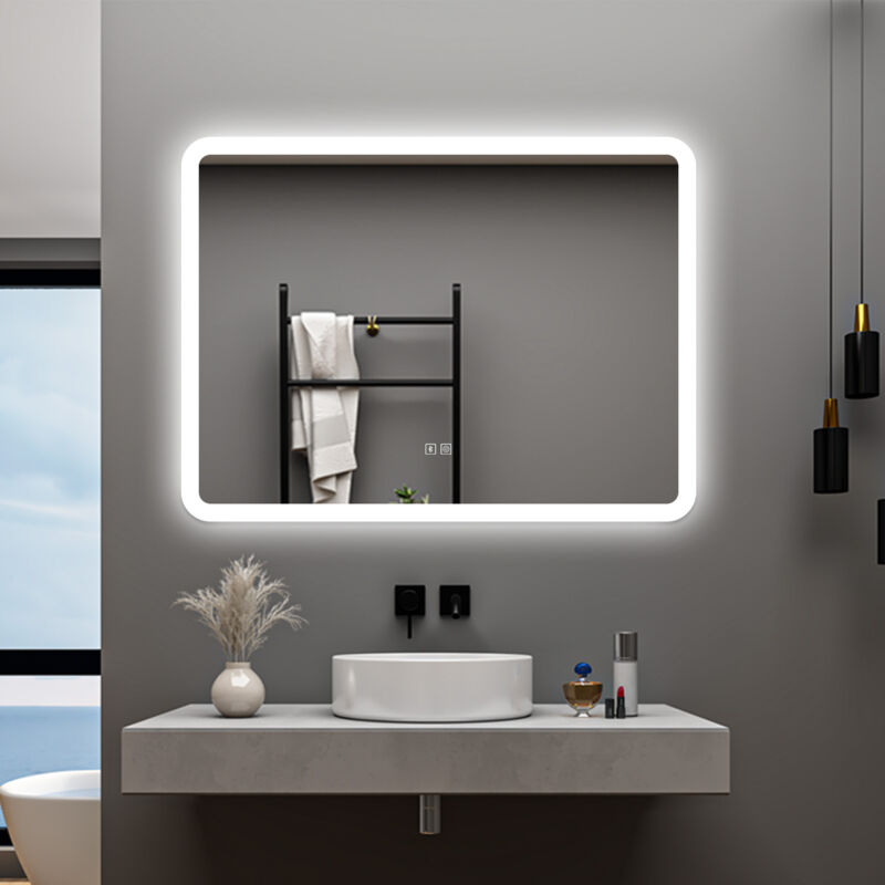 foto del prodotto aica 70 x 50 cm specchio da bagno con led,rettangolo,disappannamento,touch,memoria,dimmerabile,retroilluminato,tre colori,bluetooth
