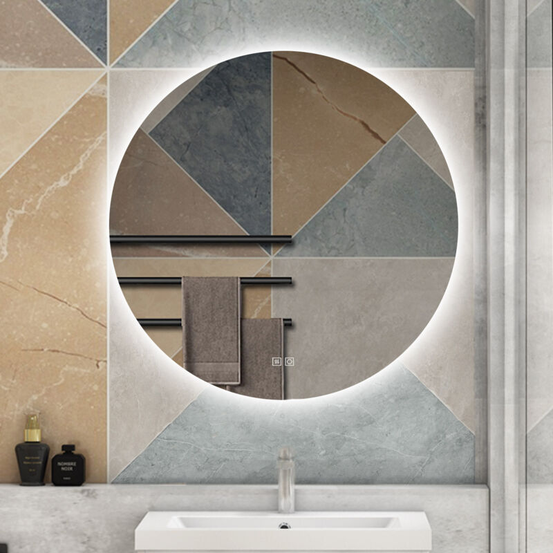 foto del prodotto aica 70 x 70cm specchio da bagno con led,tondo,disappannamento,touch,memoria,dimmerabile con 3 colore regolabile,retroilluminato