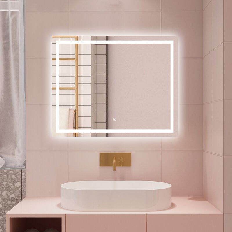 foto del prodotto aica 80 x 60 cm specchio da bagno con led,rettangolo,disappannamento,touch,memoria,dimmerabile,retroilluminato
