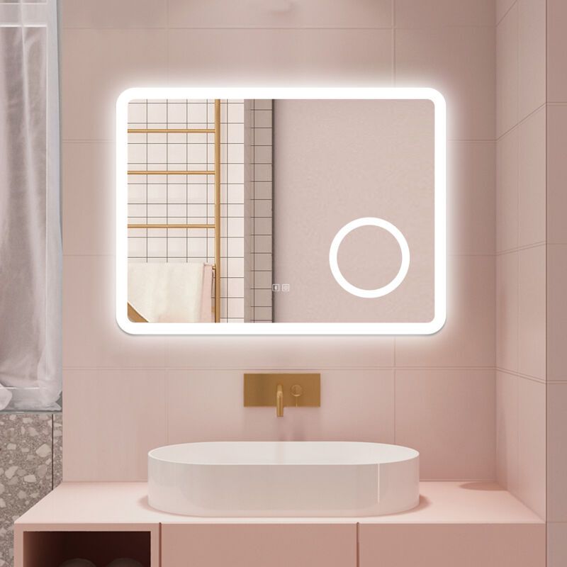 foto del prodotto aica 80 x 60 cm specchio da bagno con led,rettangolo,disappannamento,touch,memoria,dimmerabile,retroilluminato,tre colori,bluetooth,magnificatore