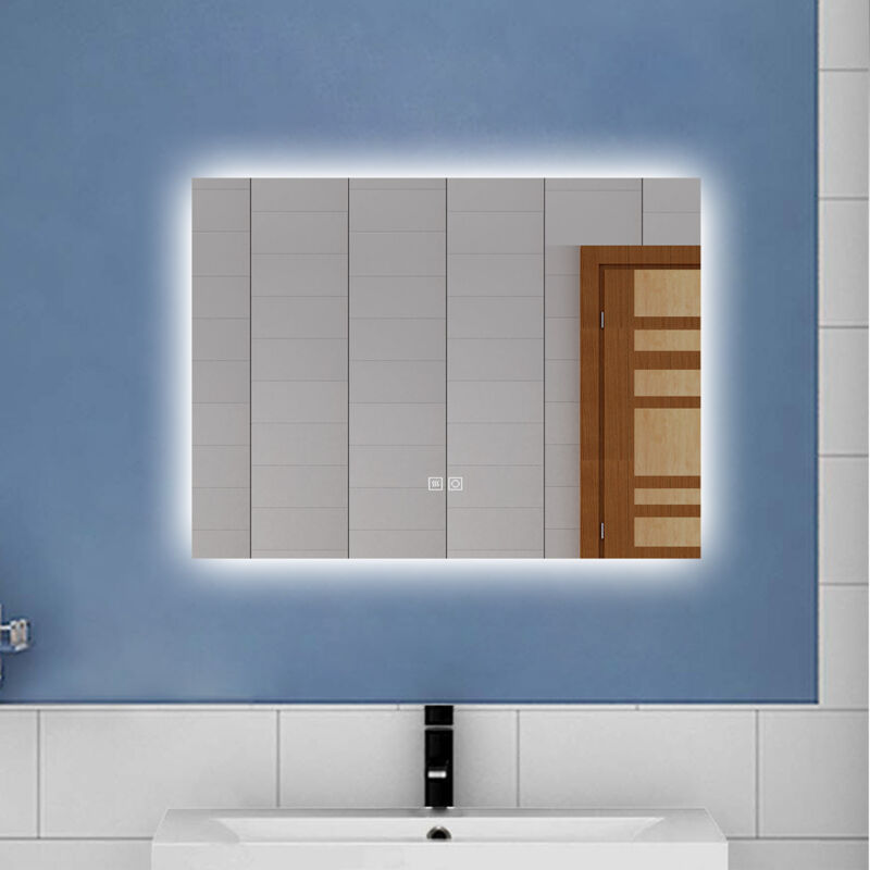foto del prodotto aica 80 x 60cm specchio da bagno con led,rettangolare,touch,memoria,dimmerabile con 3 colore regolabile,retroilluminato