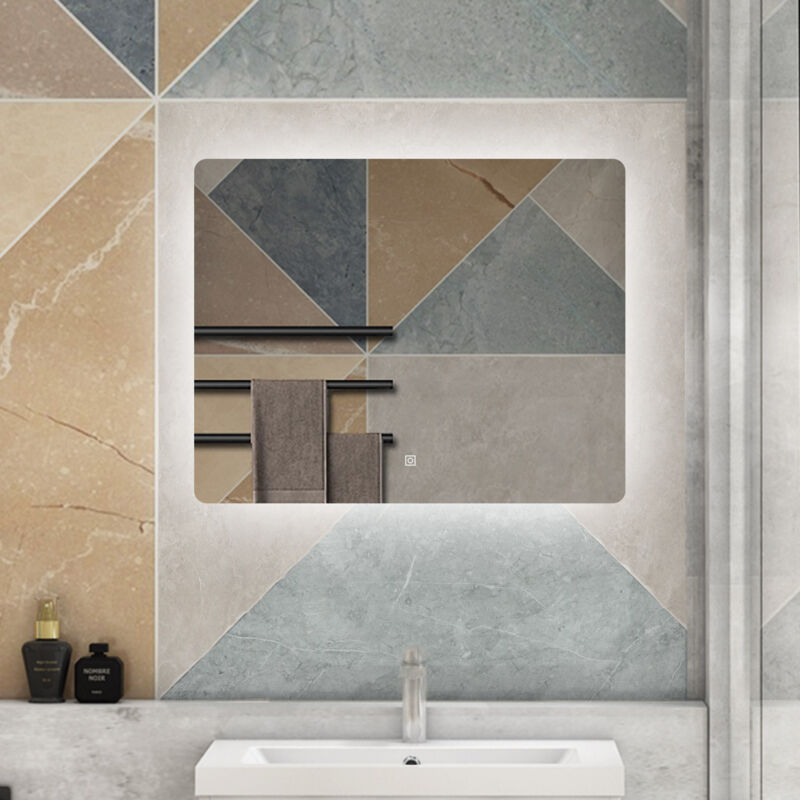 foto del prodotto aica 80 x 60cm specchio da bagno con led,rettangolare,touch,memoria,dimmerabile,retroilluminato