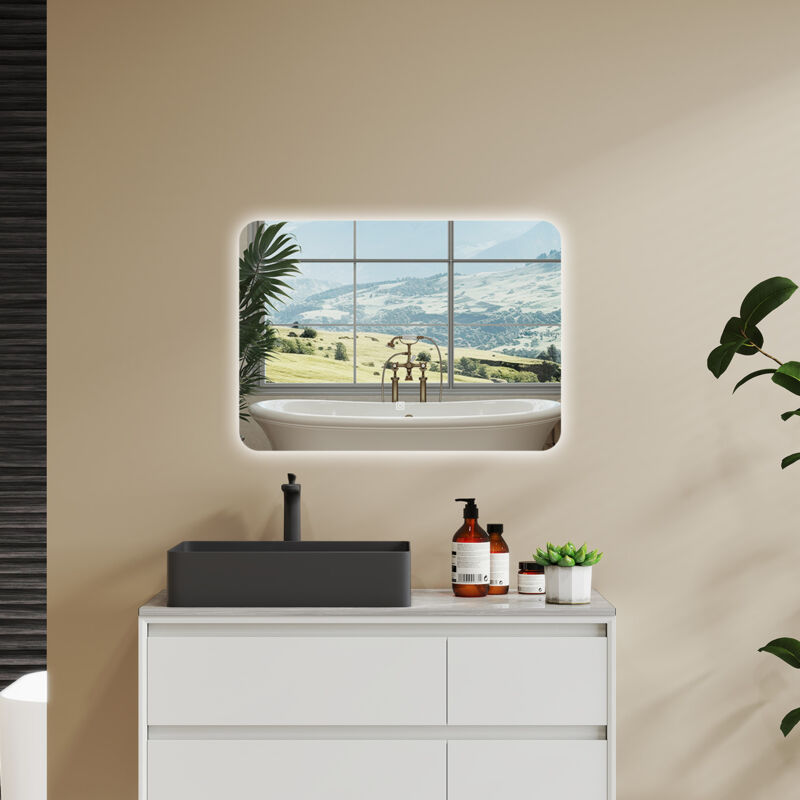 foto del prodotto aica 80 x 60cm specchio da bagno con led, rettangolare, touch, memoria, dimmerabile, retroilluminato