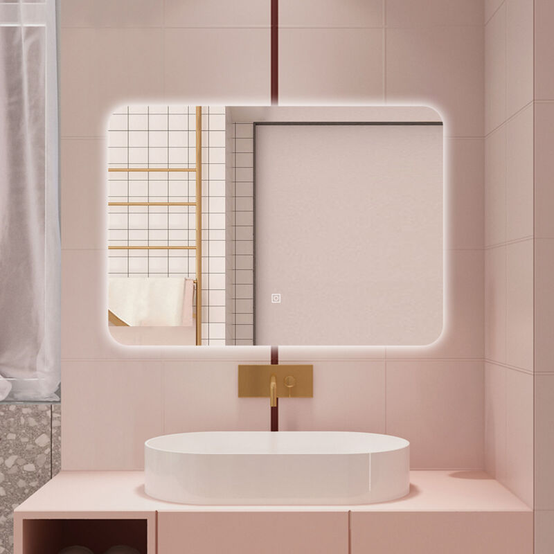 foto del prodotto aica 80 x 60cm specchio da bagno con led, rettangolare, touch, memoria, dimmerabile, retroilluminato