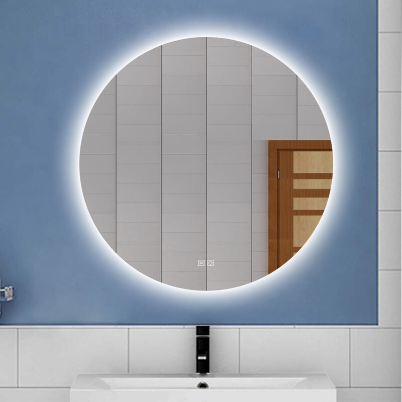 foto del prodotto aica 80 x 80cm specchio da bagno con led,tondo,disappannamento,touch,memoria,dimmerabile con 3 colore regolabile,retroilluminato