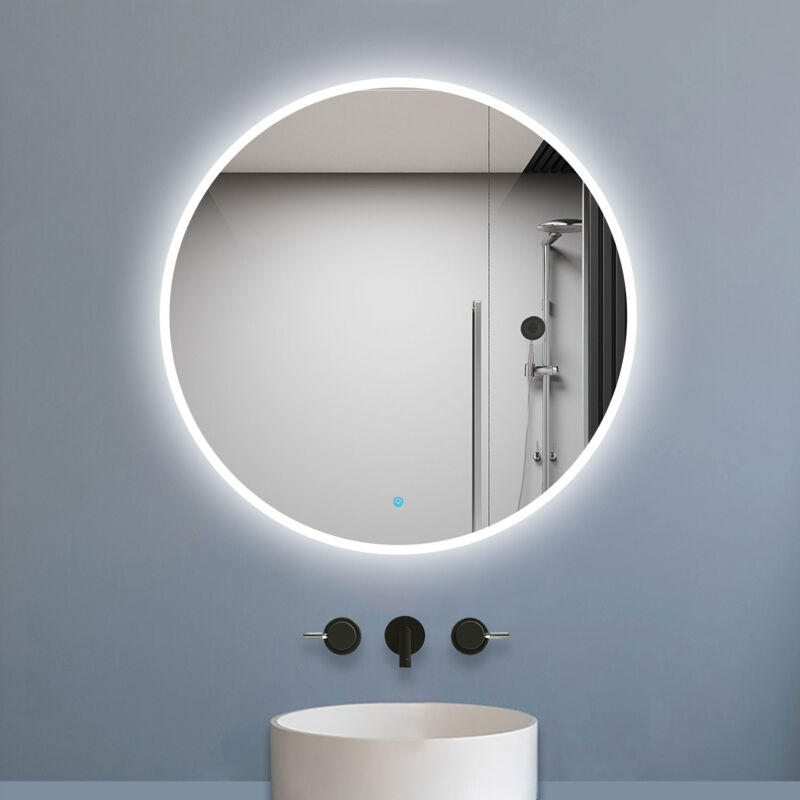 foto del prodotto aica 80x80cm specchio da bagno rotondo a led, pulsante a sfioramento, antiappannamento, dimmerabile all infinito