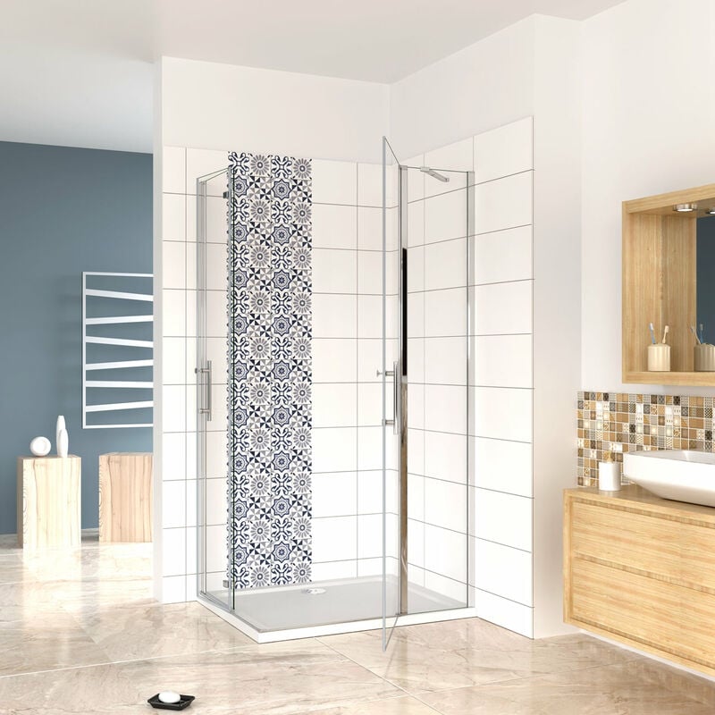 foto del prodotto aica italy 195 cm box doccia angolare porta pieghevole 70 cm porta battente 100 cm in vetro 6 mm temperato anticalcare trasparente barra