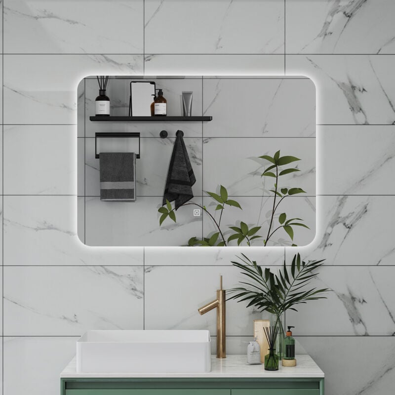 foto del prodotto aica italy - 70 x 50cm specchio da bagno con led, rettangolare, touch, memoria, dimmerabile, retroilluminato