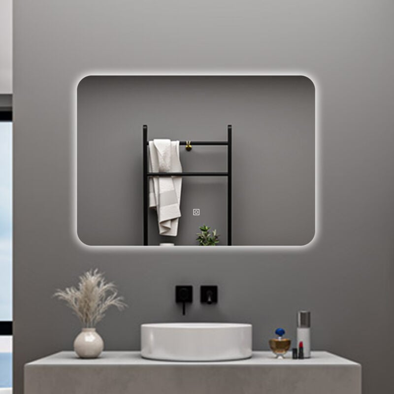 foto del prodotto aica italy - aica 80 x 60cm specchio da bagno con led, rettangolare, touch, memoria, dimmerabile, retroilluminato