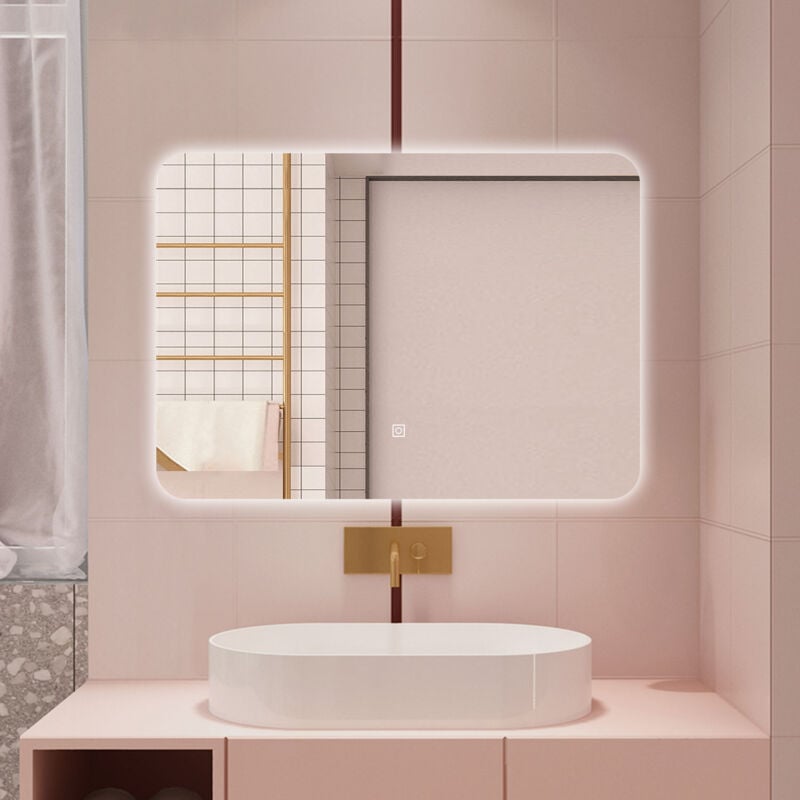 foto del prodotto aica italy aica 80 x 60cm specchio da bagno con led, rettangolare, touch, memoria, dimmerabile, retroilluminato