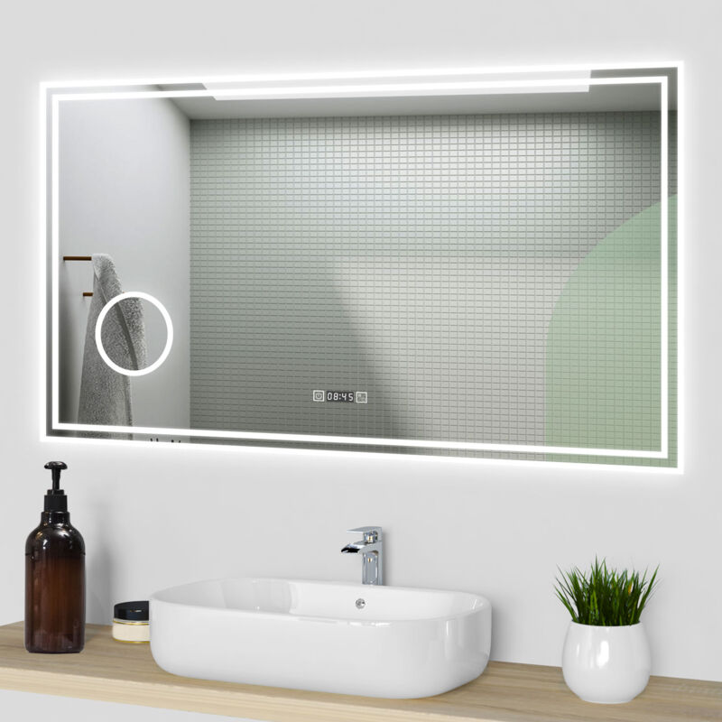 foto del prodotto aica italy aica specchio da bagno a led, 120x70cm, orologio, lente d ingrandimento, 3 temperature di colore