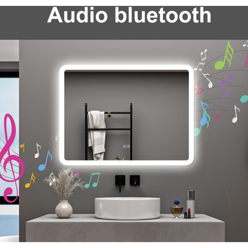 foto del prodotto aica italy - aica specchio da bagno a led con bluetooth 70 x 50 cm, 3 colori di luce regolabili, tasti a sfioramento