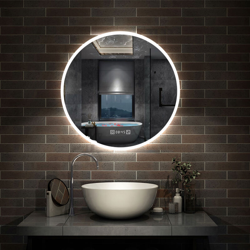 foto del prodotto aica italy aica specchio da bagno a led, diametro 80cm, 3 temperature di colore, funzione antiappannamento, orologio