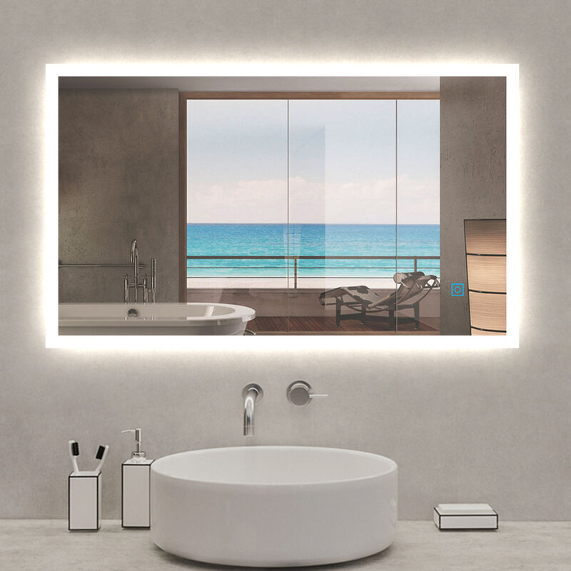 foto del prodotto aica italy aica specchio da bagno a led, specchio da trucco, montaggio a parete, anti nebbia, ip44 impermeabile verticale e orizzontale,