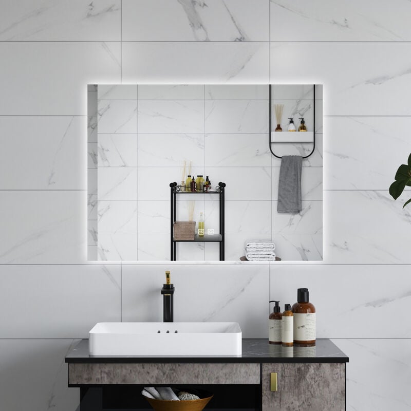 foto del prodotto aica italy aica specchio da bagno con led, 80x60cm, antiappannamento, 3 temperature colore, retroilluminato
