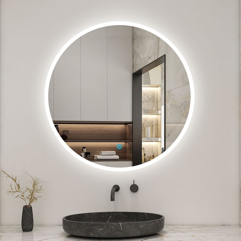 foto del prodotto aica italy aica specchio da bagno con led illuminazione rotondo 80 x 80 cm, specchio bagno con led luce bianca fredda 6000k anti appannamento con