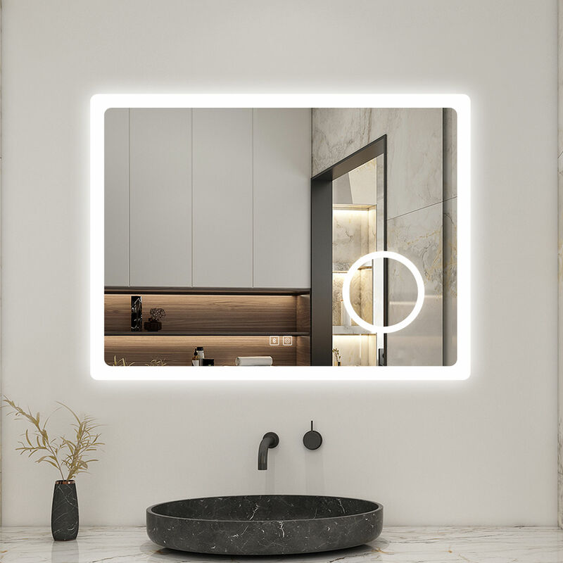 foto del prodotto aica italy aica specchio da bagno da parete touch, specchio da bagno illuminato a led 100 x 60cm, luce tricolore regolabile, bluetooth, lente