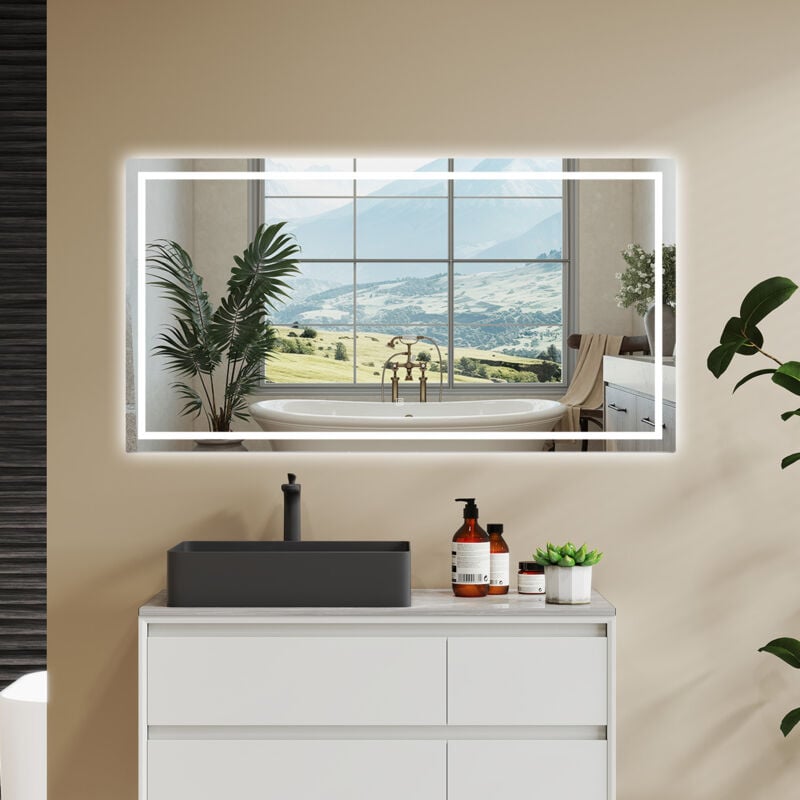 foto del prodotto aica italy aica specchio da bagno rettangolare da 120x80cm con led, antiappannamento, 3 temperature colore