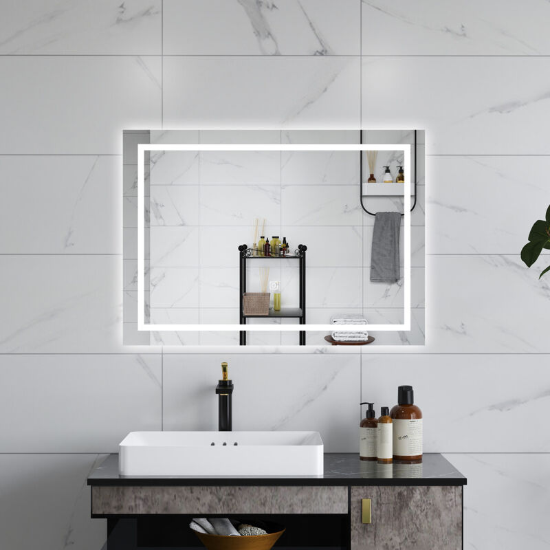 foto del prodotto aica italy - aica specchio da bagno rettangolare da 70x50cm con led, antiappannamento, 3 temperature colore