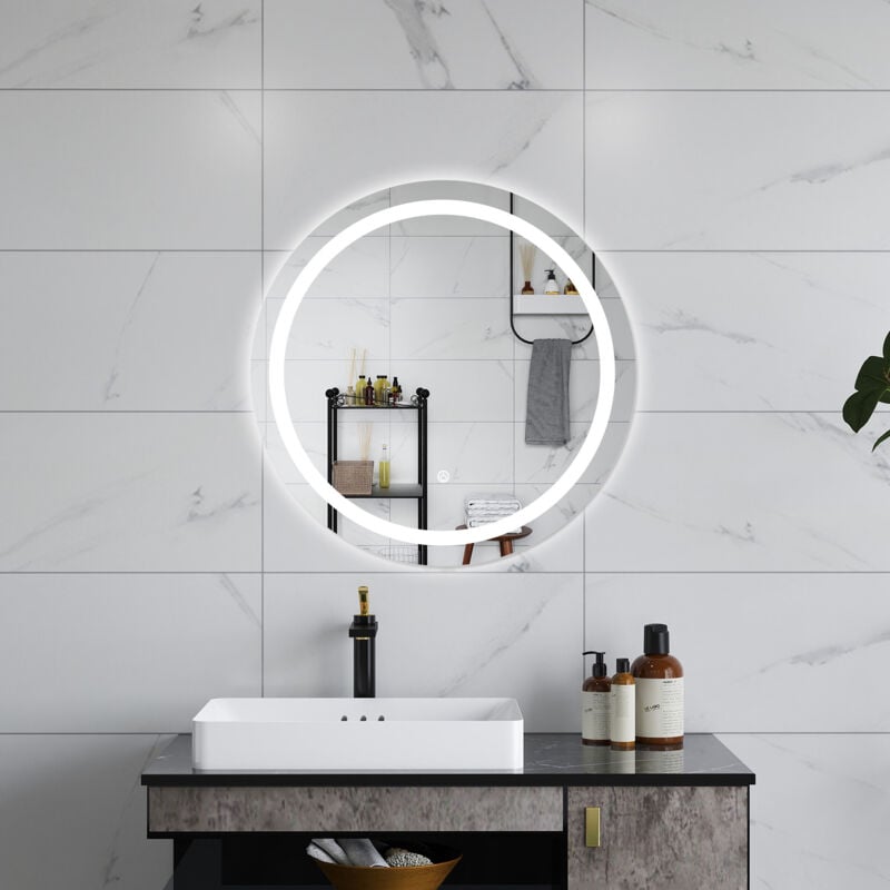 foto del prodotto aica italy aica specchio da bagno rotondo con led 60 x 60 cm, antiappannamento, interruttore a sfioramento
