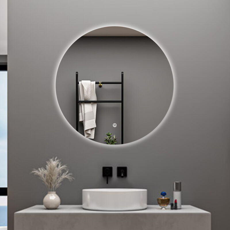 foto del prodotto aica italy aica specchio da bagno rotondo con led 70 x 70 cm, antiappannamento, interruttore a sfioramento retroilluminato 
