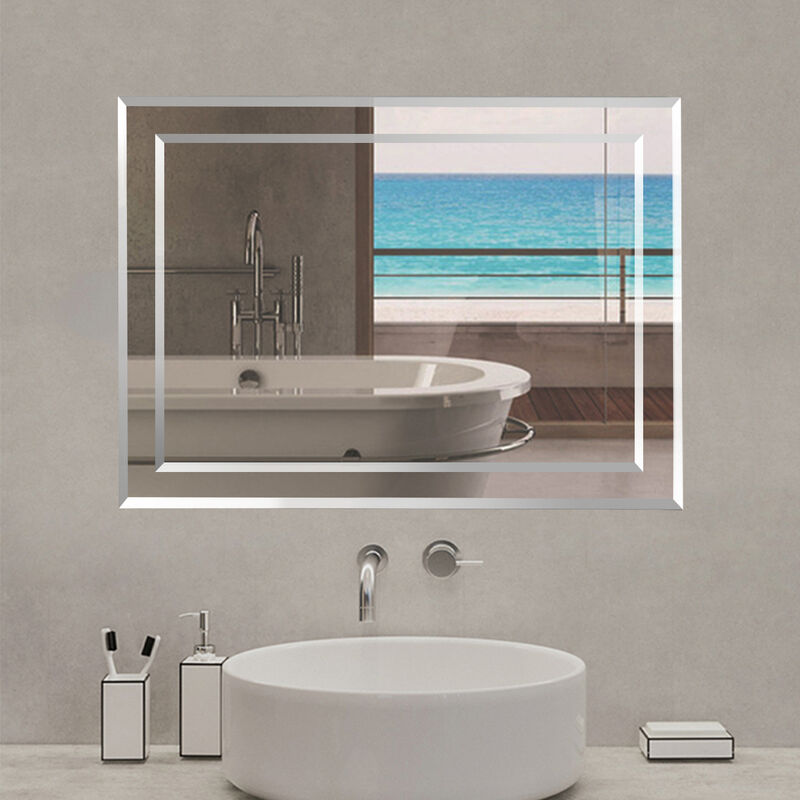 foto del prodotto aica italy aica specchio da bagno, specchio da trucco, montaggio a parete, verticale e orizzontale, rettangolare 90 x 65 cm
