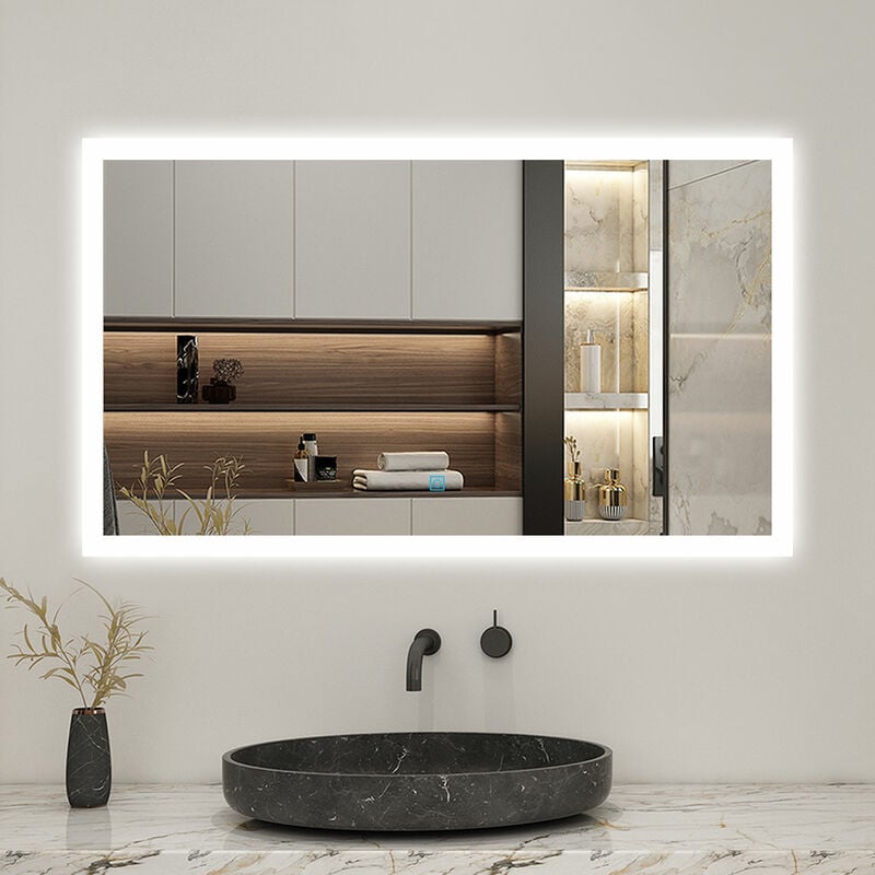 foto del prodotto aica italy aica specchio rotondo illuminato a led, specchio da parete da bagno rettangolare 60 x 50 cm, specchio da trucco, anti nebbia,