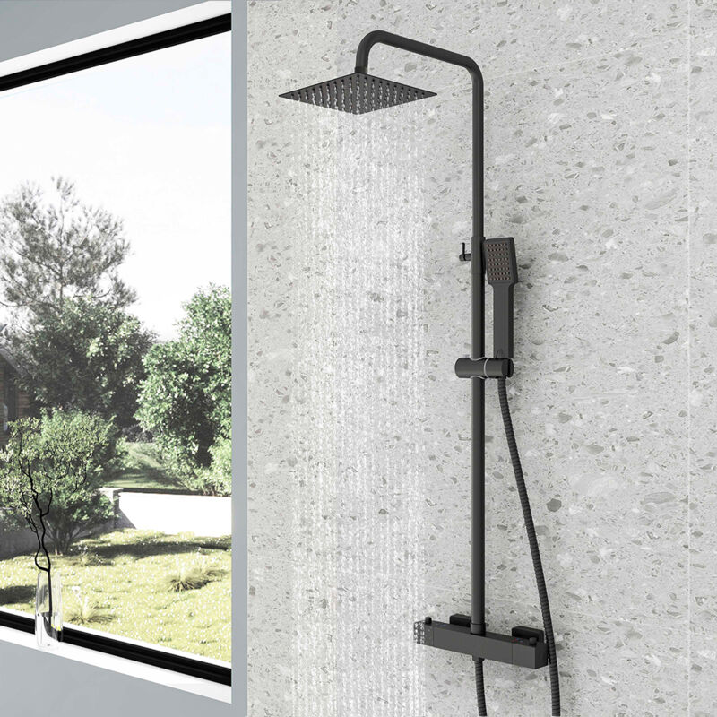 foto del prodotto aica italy - aicait colonna doccia termostatica, nera multifunzione colonna doccia con soffione quadrato 20x20cm, altezza regolabile 73-117cm