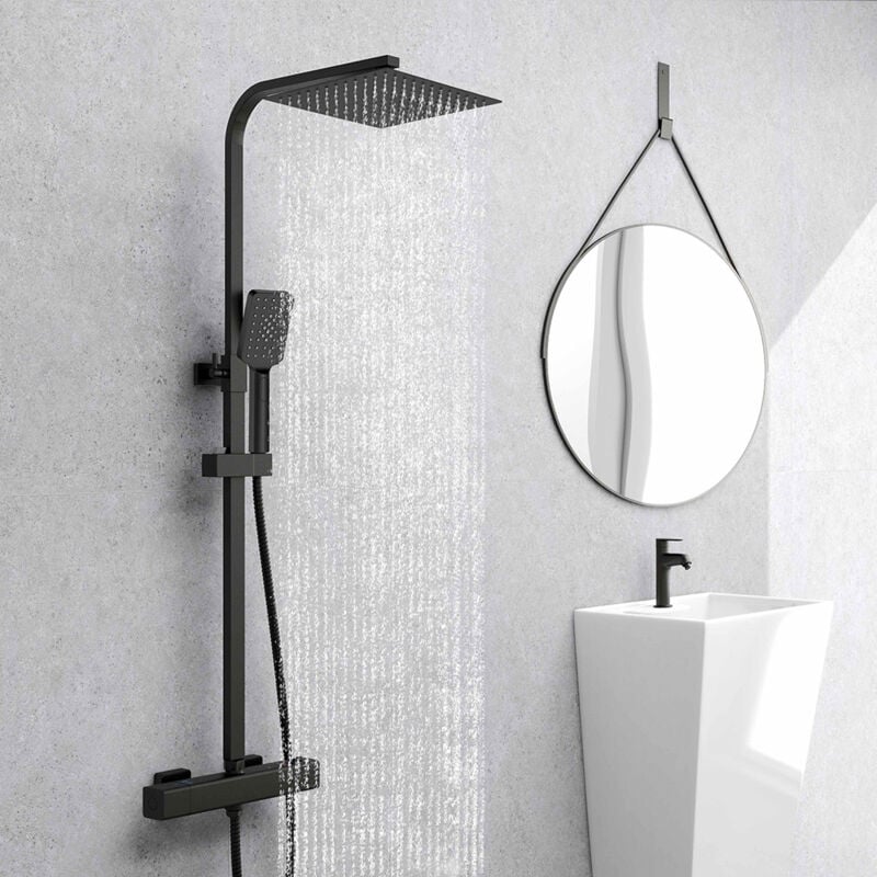 foto del prodotto aica italy aicait colonna doccia termostatica, set doccia multifunzione con soffione quadrato 25x25cm e doccetta a 3 getti, nero