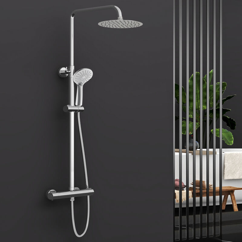 foto del prodotto aica italy - aicait cromato colonna doccia con miscelatore termostatico, set doccia termostatico, set doccia a pioggia con soffione rotondo 25x25 cm