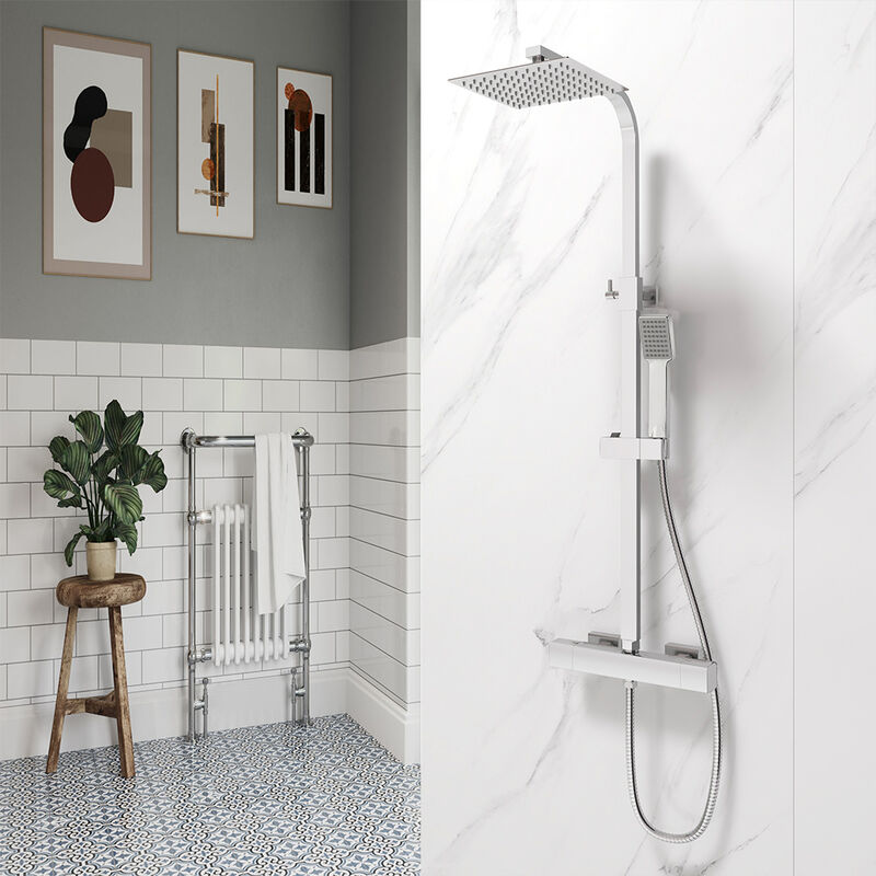 foto del prodotto aica italy aicait soffione doccia quadrato 20x20cm con doccetta quadrata 229x64mm, colonne doccia termostatiche con rubinetto 40mm, cromato lucido