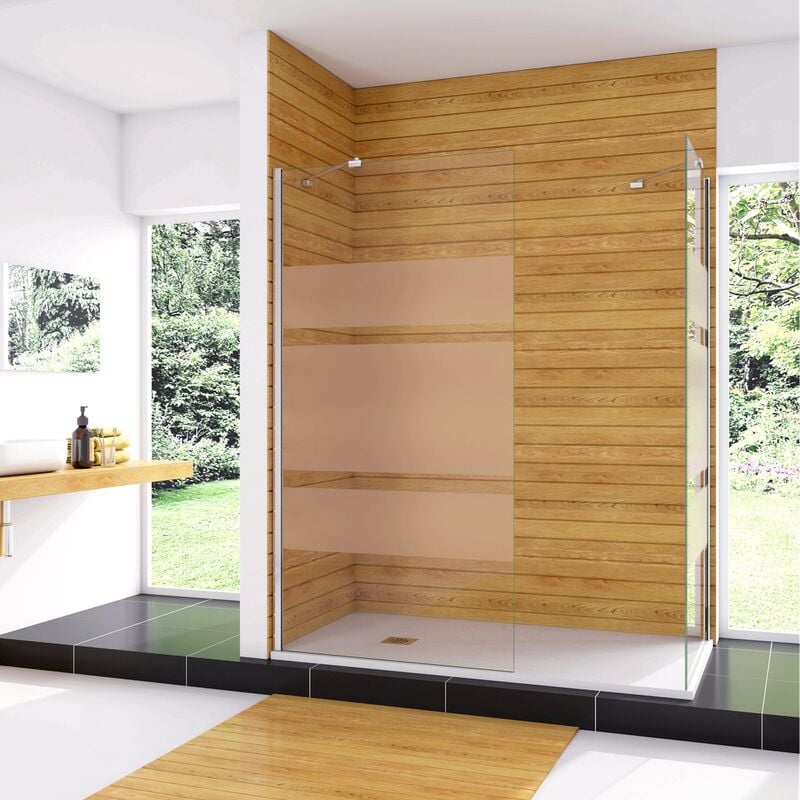 foto del prodotto aica italy box doccia angolare da doppio walk in 90 80 x190 cm in vetro temperato 6 mm anticalcare multi fasce satinate 2 barre stabilizzatrici 45