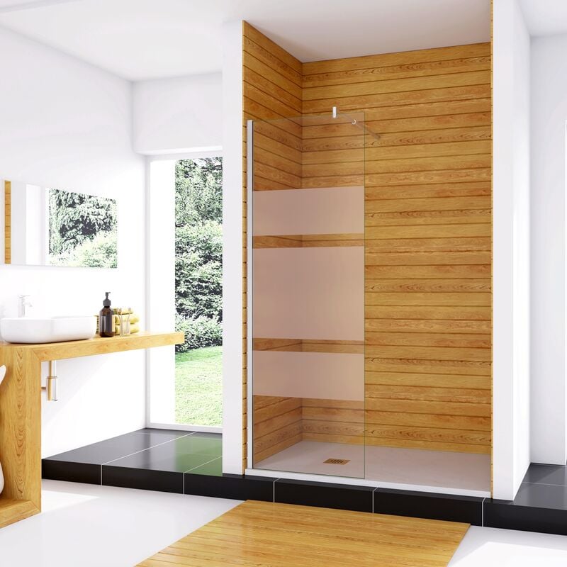 foto del prodotto aica italy box doccia walk in 110x190 cm parete fissa in vetro temperato 6 mm anticalcare multi fasce satinate opache con barra stabilizzatrice