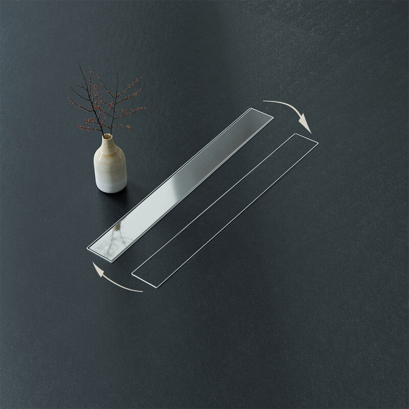 foto del prodotto aica italy canaletta doccia 2 in 1 canalina di scarico 80cm in acciaio inox a pavimento con panello e piastrelle reversibile drenaggio rapido